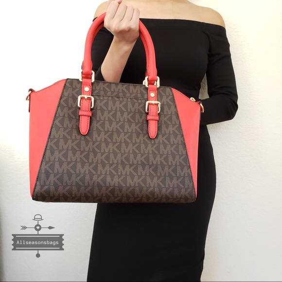 NWT MICHAEL KORS CIARA LARGE SATCHEL SANGRIA BROWN - Picture 2 of 8